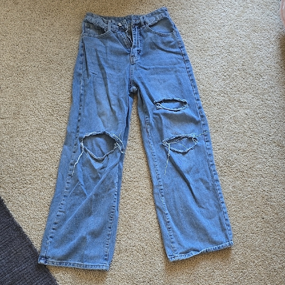 SHEIN Blue Boyfriend Distressed Jeans